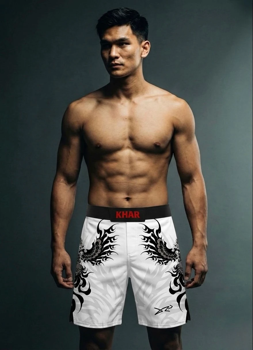 KHAR x Dour White Boxing Shorts-01